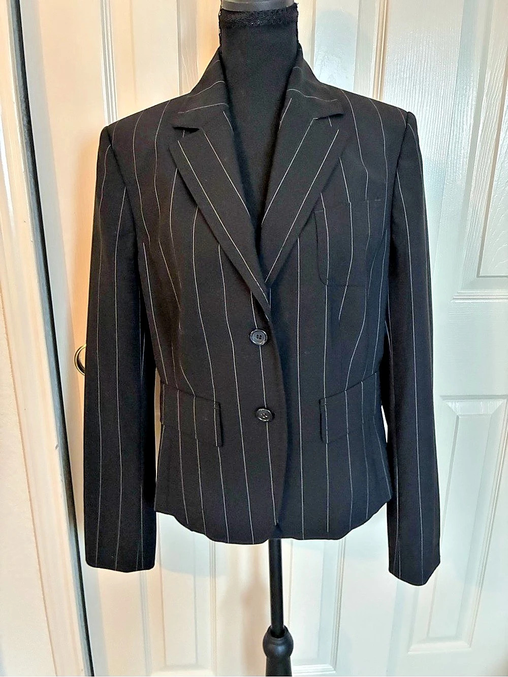 The Limited Wool Pinstripe Blazer in Black Like New